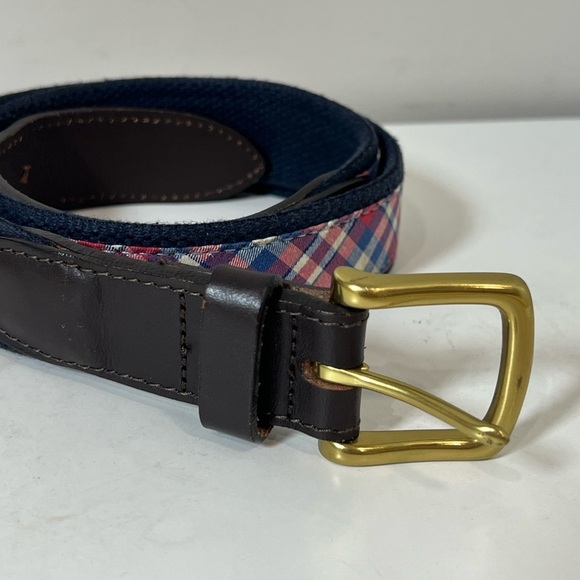Men's Vineyard Vines Size 32 Plaid Leather Belt with Gold Buckle - Picture 6 of 10